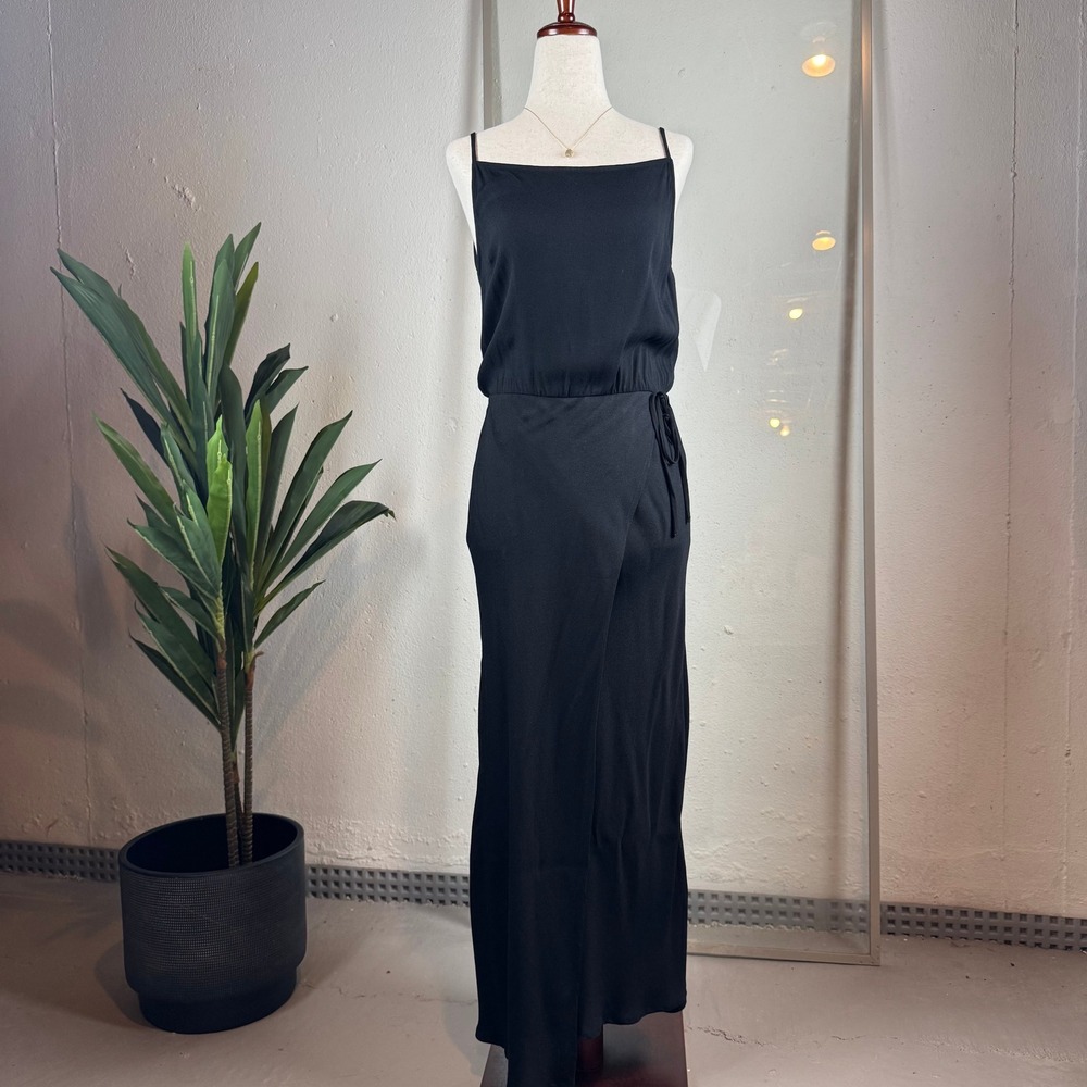 Reformation Truett Dress Women Size 2 Black NWT Square Neck Maxi Side Tie